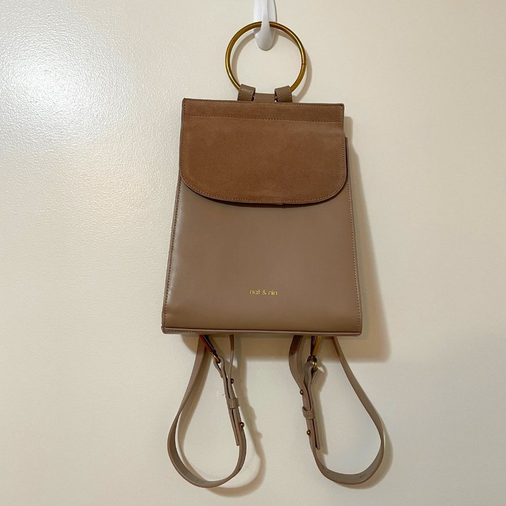 Anthropologie Nat & Nin Harlow Structured Ring Handle Suede Leather Backpack S